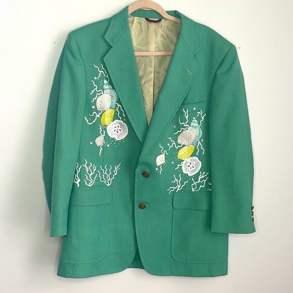 Vintage art to wear hand painted beach seashell seaside blazer - Picture 1 of 8